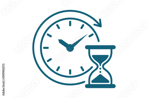 Teal colored time management icon showing clock face and hourglass for productivity tracking and appointment scheduling interface.