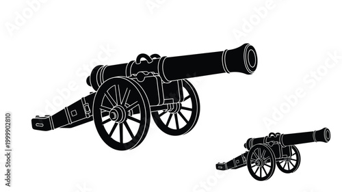 Vintage cannon illustration with detailed design presented as a silhouette