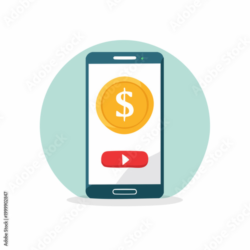 Smartphone with Dollar Coin and Play Button