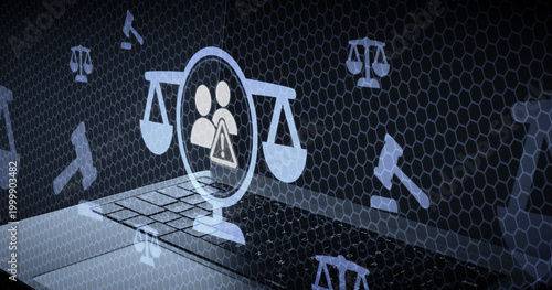 Canvas Print Digital legal warning concept featuring a laptop computer overlaid with glowing