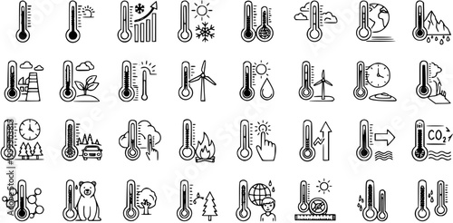 Diverse Thermometer Icons for Climate Change, Global Warming  Weather Analysis
