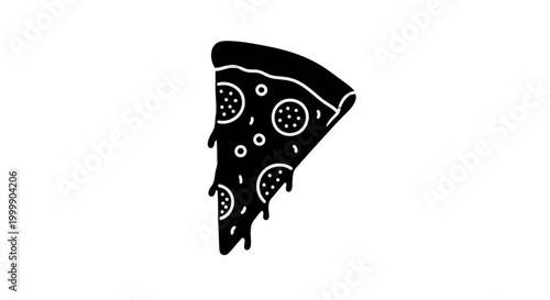 Black and White Pizza Slice Illustration.