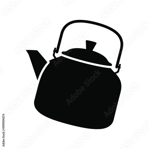 Black silhouette icon of a traditional tea kettle for hot water and brewing tea Vector