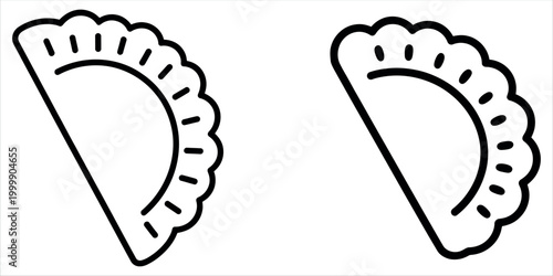 Simple line art illustration of two pierogi dumplings on a white background.