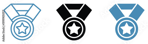 Gold medal icon collection set, victory and achievement badge illustration, champion reward symbol design, clean minimal vector icons for ranking systems, sports tournaments, and performance