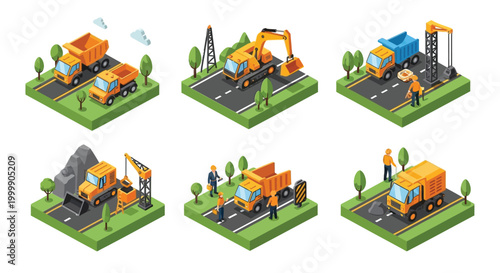 isometric illustration of a gas station with a car refueling