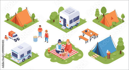 construction vehicles and workers in isometric style