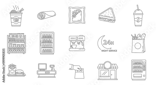 Convenience Store Line Icons Set for Restaurant Food Delivery Concept