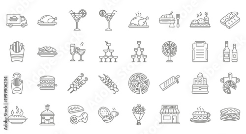 Food Delivery Icons Line Set for Restaurant Menu and Online Ordering