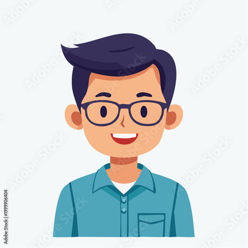 Cartoon illustration of a young man with glasses and dark hair