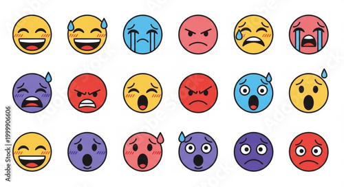 Collection of Diverse Emoji Faces Expressing Various Emotions.