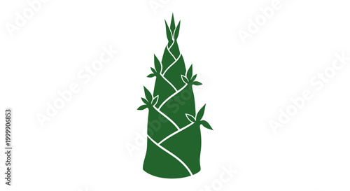 Green Bamboo Illustration with Leaves and Stems.