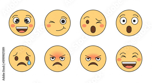 Collection of Diverse Emoji Faces Expressing Various Emotions.
