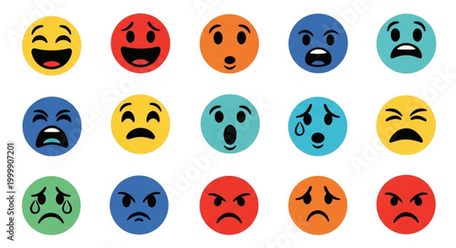 Collection of diverse emoji faces showing various emotions.