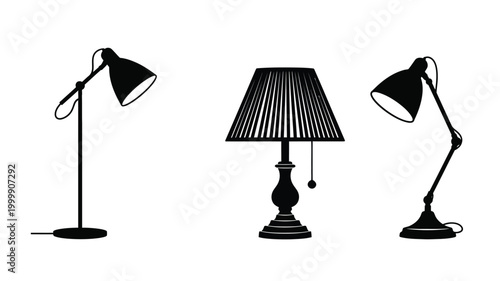 Three black lamps displayed against a white background a striking silhouette