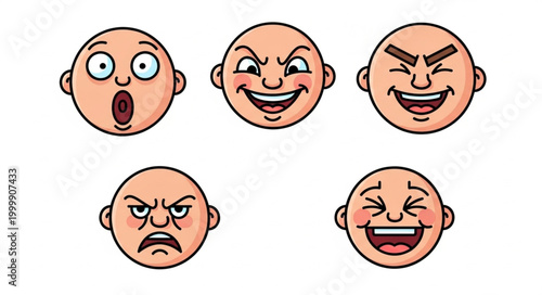 Collection of Diverse Human Emotion Faces Expressing Various Feelings.