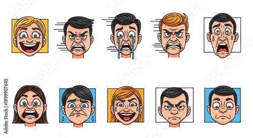 Collection of Diverse Human Emotion Faces Expressing Various Feelings.