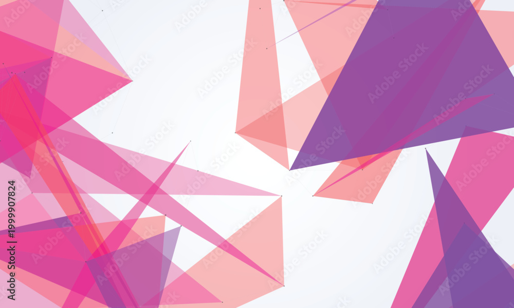Fototapeta premium Interconnected geometric shapes in pink, purple, and orange hues abstract polygon network connection