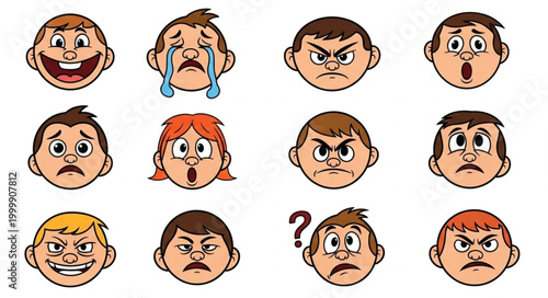 Collection of Diverse Human Emotion Faces Expressing Various Feelings.