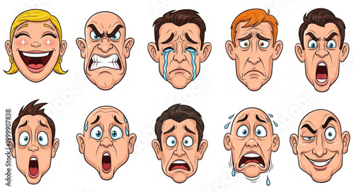 Collection of Diverse Human Emotion Faces Expressing Various Feelings.