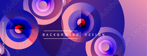 Abstract circles overlap, creating vibrant purple, pink hues. Modern design features text background, design. Gradient colors dominate composition.