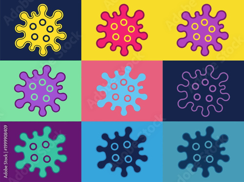 Vibrant Pop Art Style Virus and Bacteria Icons Grid Illustration for Healthcare and Medical Awareness Concepts