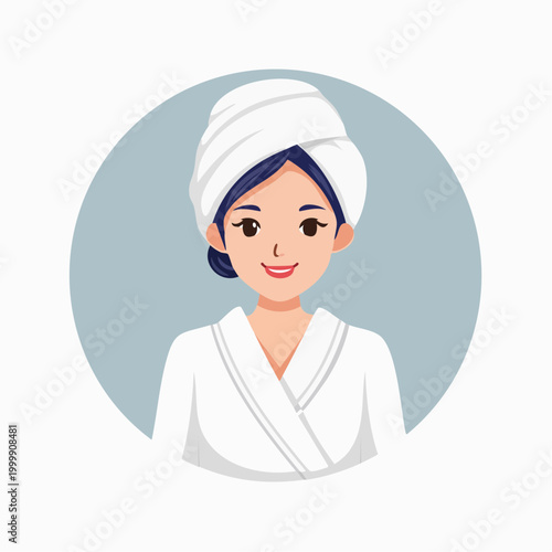 Woman in bathrobe and towel after bath or spa treatment