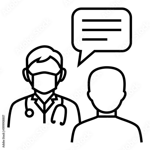 Doctor Consultation with Patient Chat Icon Line Illustration