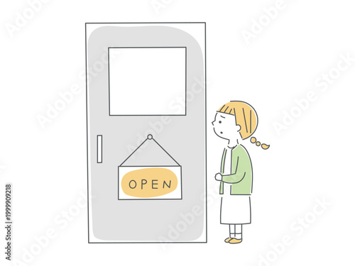 相談室の前で入るか迷う女の子単色