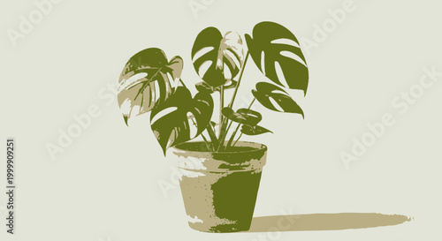 Minimalist vector illustration of a Monstera plant in a ceramic pot