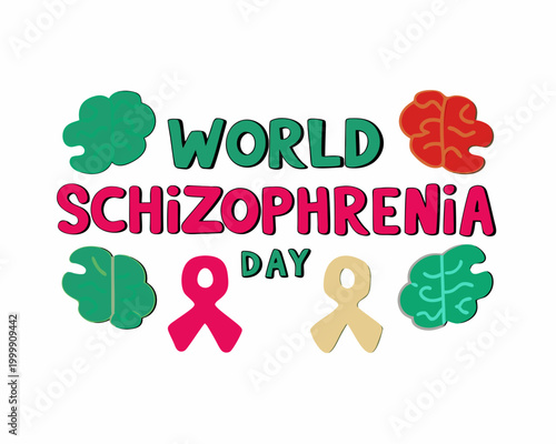 World Schizophrenia Day Vector Art, Brain Health and Psychology Awareness Isolated on White