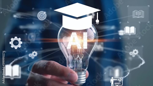 AI education concept with businessman holding glowing light bulb