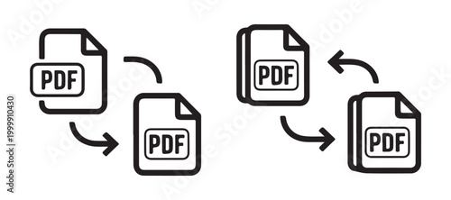 Set of black pdf document icon in flat style isolated on transparent background, file format symbol.