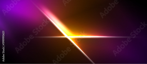 Abstract light streaks, vibrant purple, orange hues. Diagonal line intersects center, creating dynamic visual effect. Dark background enhances luminosity.