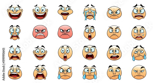 Collection of expressive cartoon faces showing various emotions.