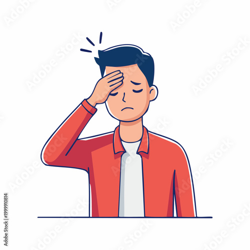 Man with hand on forehead, feeling unwell or stressed
