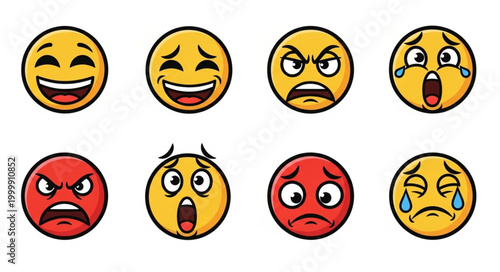 Collection of expressive emoji faces showing various emotions.