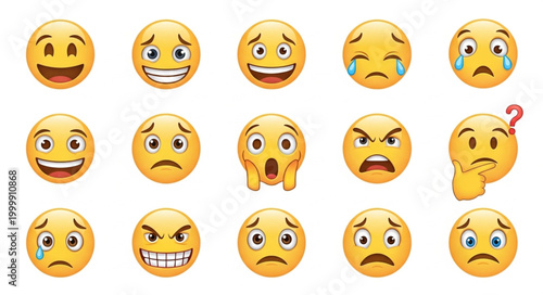 Collection of expressive emoji faces showing various emotions.