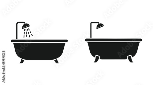 Two black bathtubs one with a shower in a minimalist silhouette