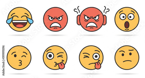 Collection of expressive emoji faces showing various emotions.