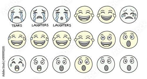 Collection of expressive emoji faces showing various emotions.