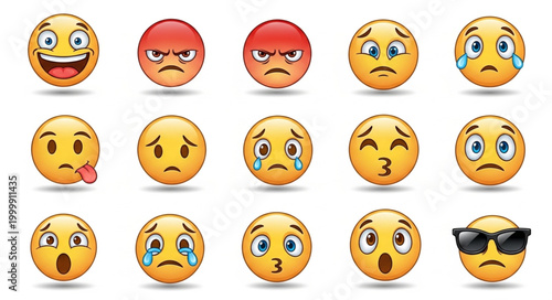 Collection of expressive emoji faces showing various emotions and feelings.