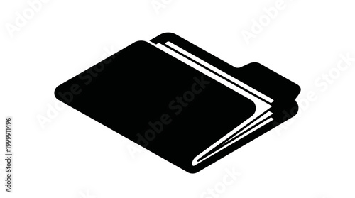 Black silhouette icon of a file folder or document binder with a tab, representing organization and data.
