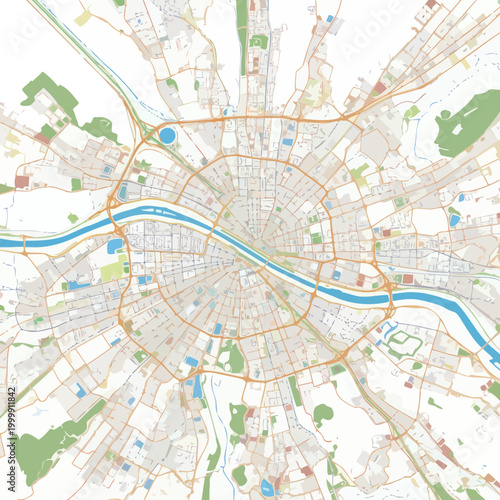Urban City Map Aerial View, Road Network, River, Green Spaces, Abstract Pattern