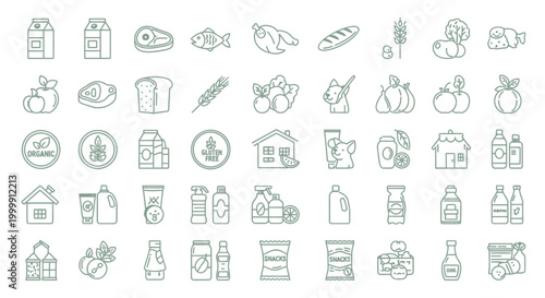 Food Line Art Icon Set for Nutritional Guides and Product Packaging Design