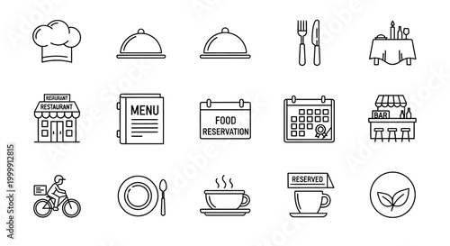 Restaurant Icon Set Shows Meal Preparation and Dining Out Experiences