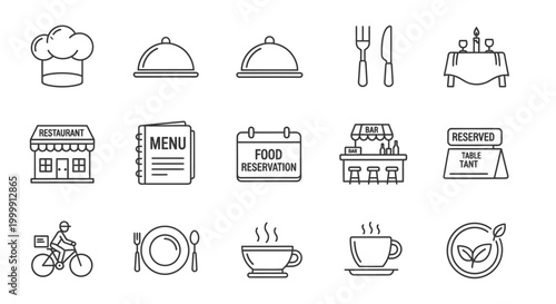Restaurant Icons Set Vector Graphic Elements for Food Service Business
