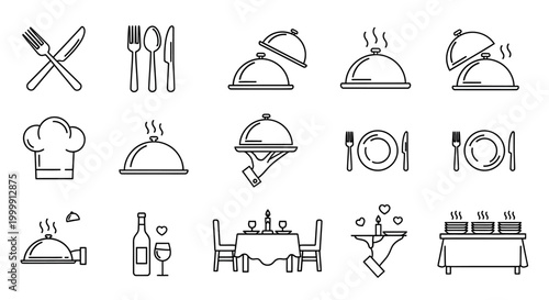 Restaurant Line Art Icons Vector Illustration for Food Industry Design