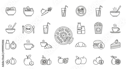 Whisk Outlined Food Icons Vector Illustration for Menu and Nutrition