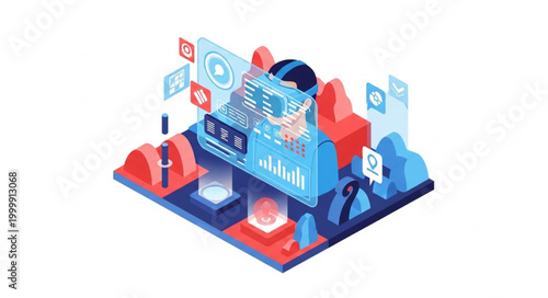 Futuristic Virtual Reality Technology and Digital Interface.